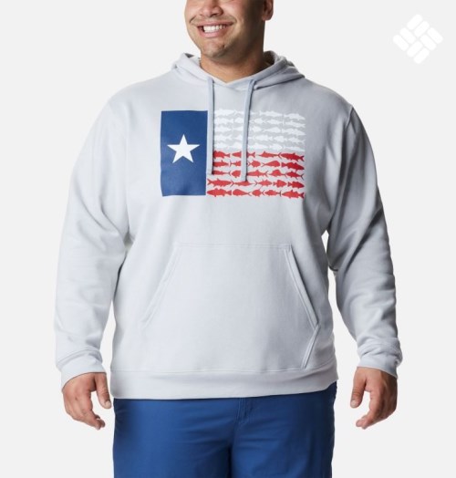 Men's Columbia PFG Fish Flag II Hoodie Light Grey | Plus Size CA-L406L